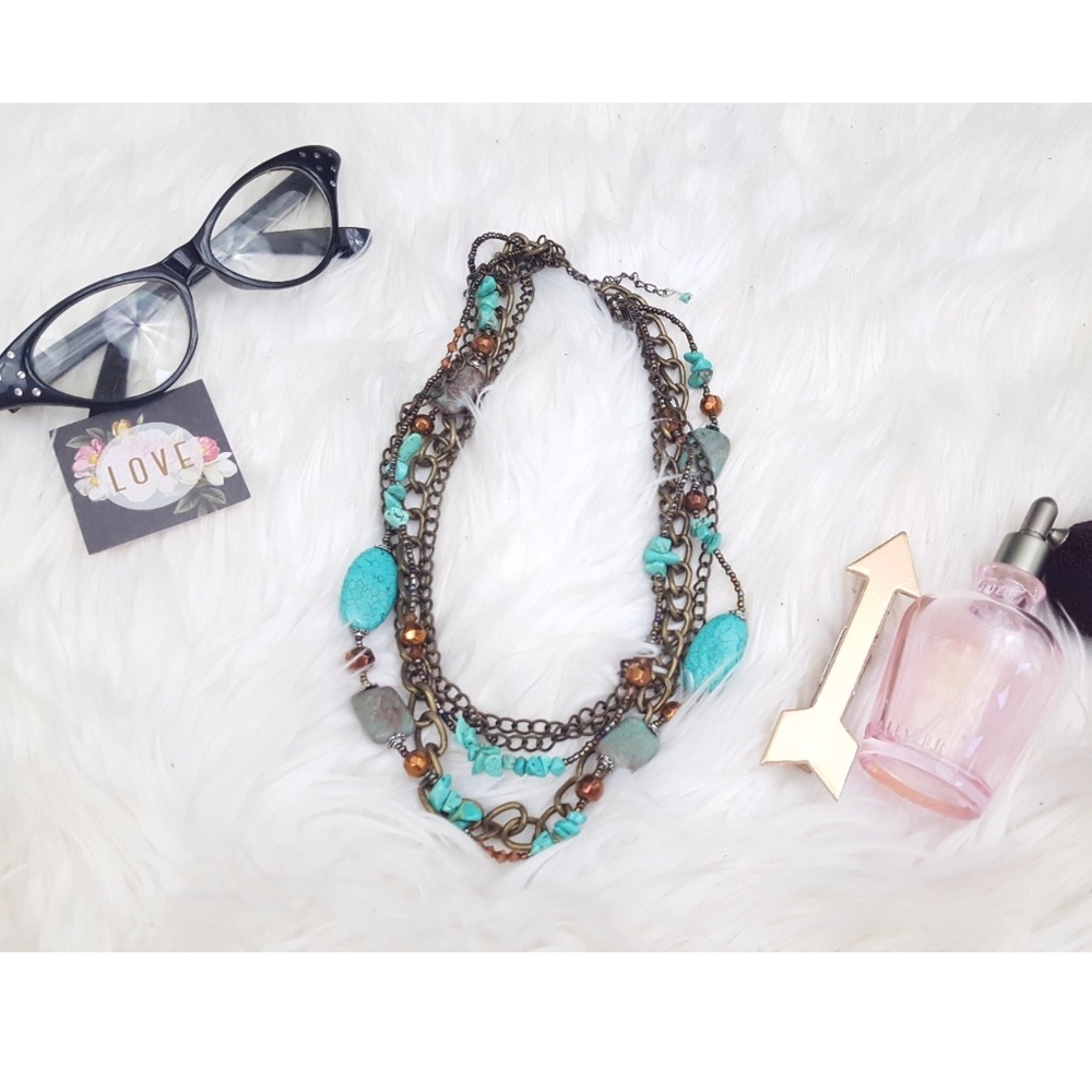 Faux Turquoise Multi-Chain Boho Necklace - Picture 6 of 6